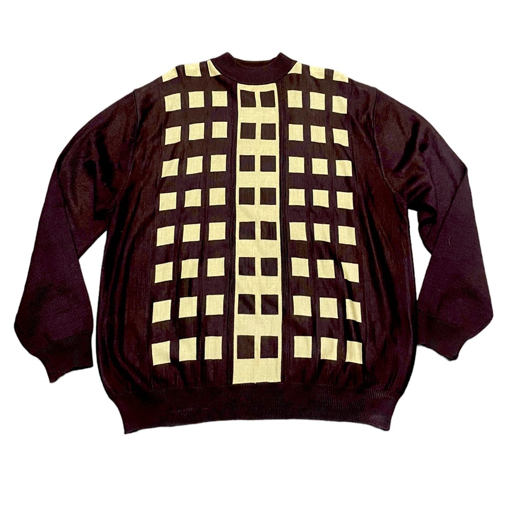 Brown Checkered Wool Sweater